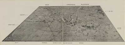 214074 Axionometrische afbeelding van een maquette van de plattegrond van de stad Utrecht met omgeving, met weergave ...